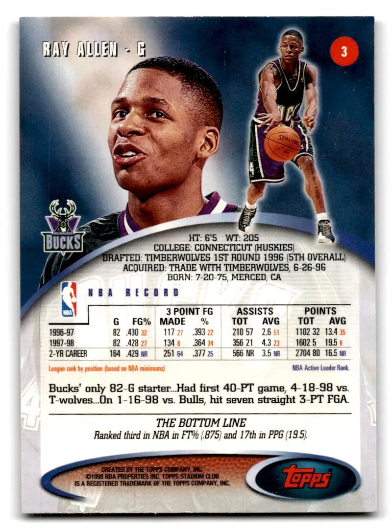 1998-99 Stadium Club #3 Ray Allen - Basketball Card Single