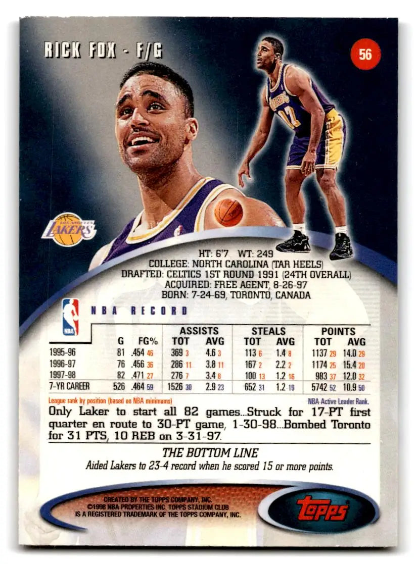 1998-99 Stadium Club #56 Rick Fox - Basketball Card Single