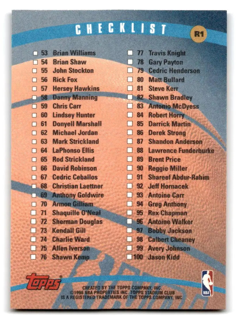1998-99 Stadium Club #R1 Series 1 Checklist: 1-100 Checklists Retail - Other