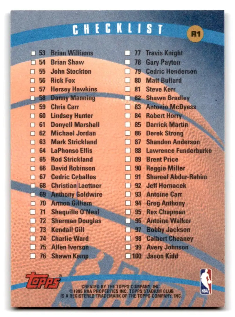 1998-99 Stadium Club #R1 Series 1 Checklist: 1-100 Checklists Retail - Hockey Card Single