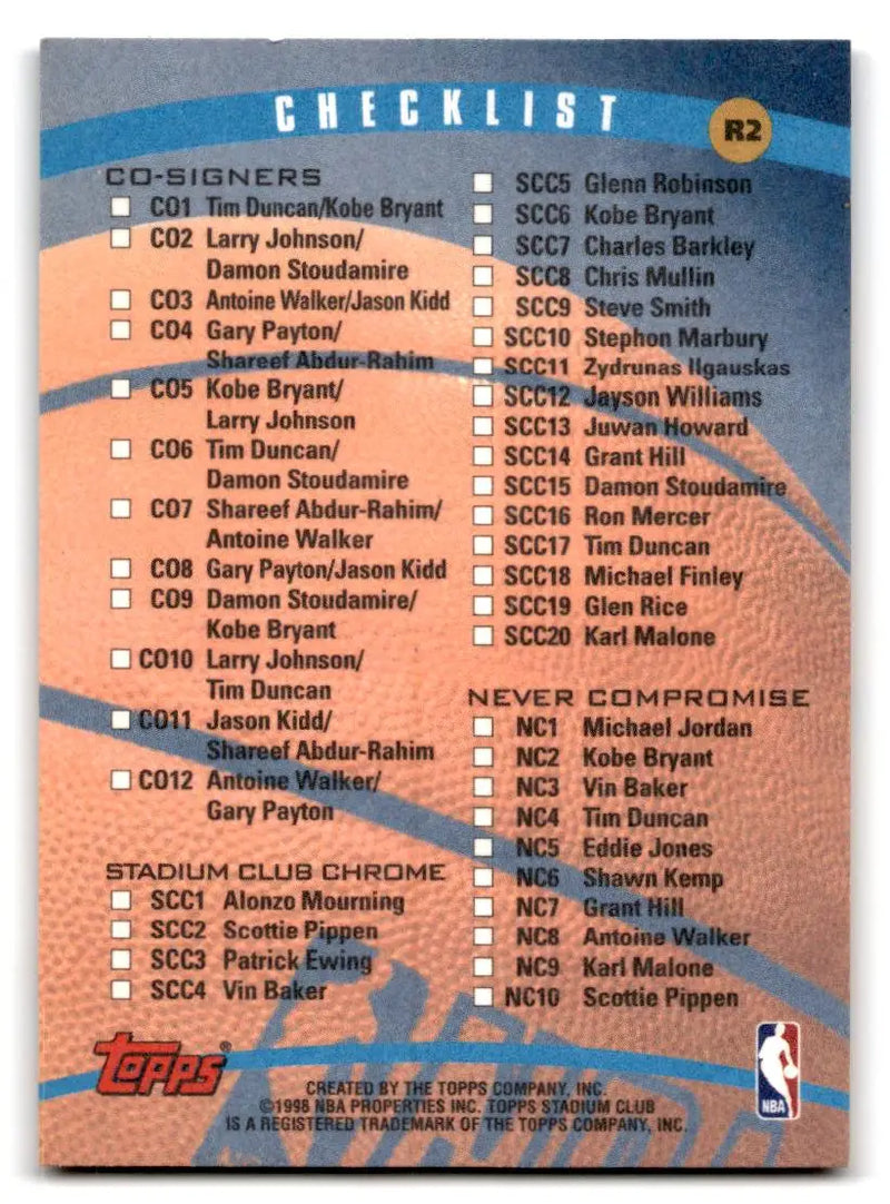 1998-99 Stadium Club #R2 Series 1 Checklist: Inserts Checklists Retail - Basketball Card Single
