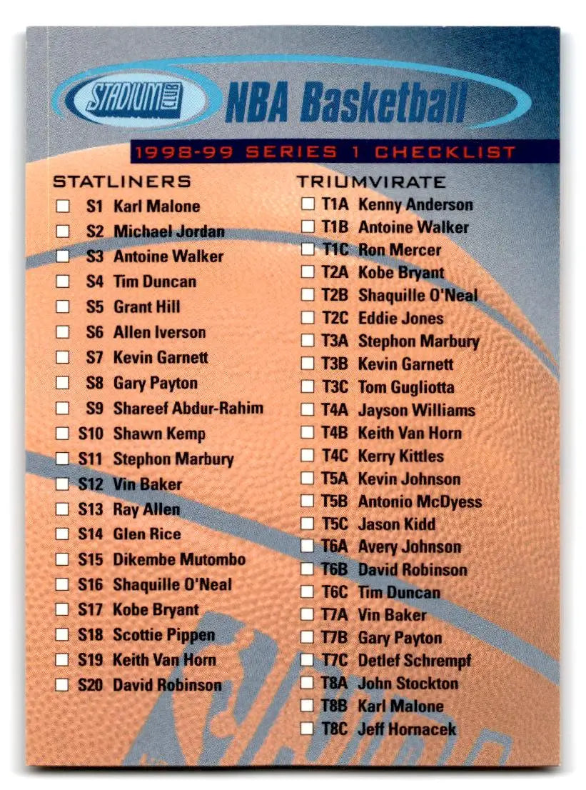 1998-99 Stadium Club #R2 Series 1 Checklist: Inserts Checklists Retail - Basketball Card Single