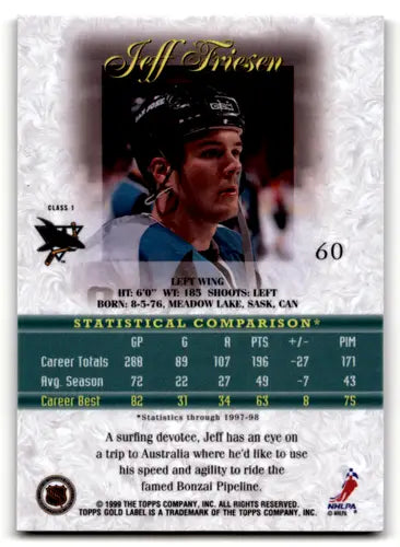 Jeff Friesen hockey card with original gloss from 1998-99 Topps Gold Label Gold