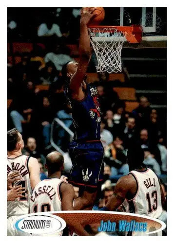 Basketball player dunking featuring John Wallace from 1998-99 Topps Stadium Club near mint