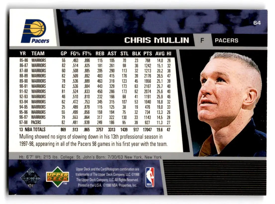 1998-99 Upper Deck #64 Chris Mullin - Basketball Card Single