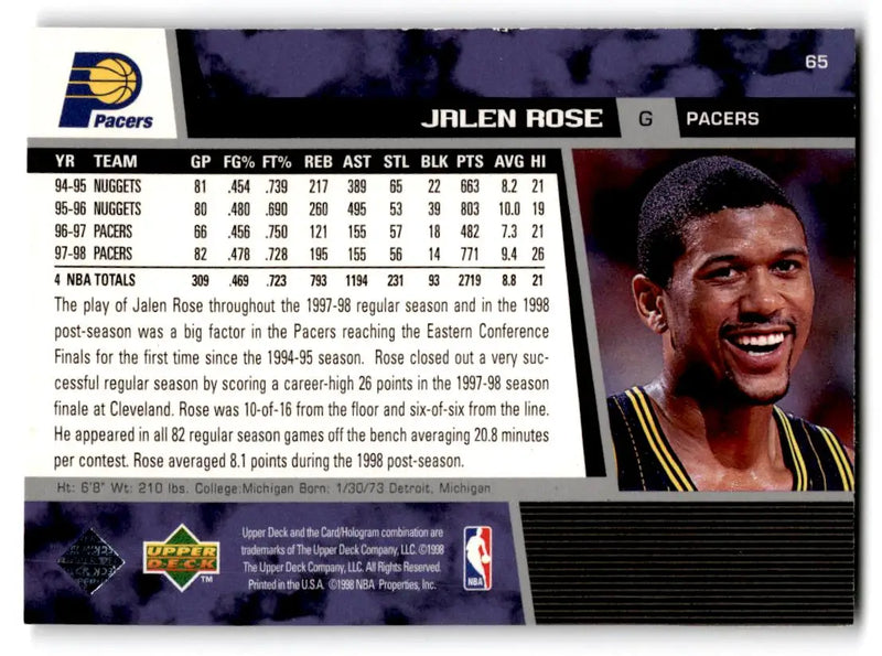 1998-99 Upper Deck #65 Jalen Rose - Basketball Card Single