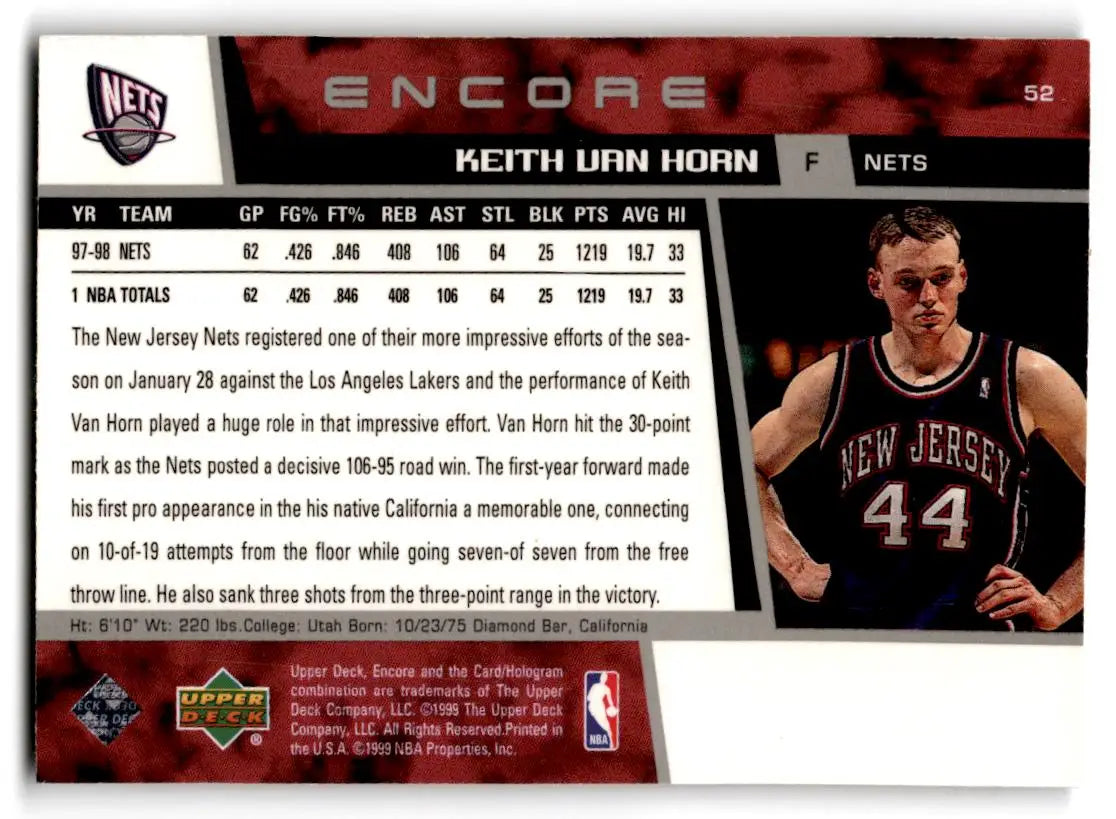 1998-99 Upper Deck Encore #52 Keith Van Horn - Basketball Card Single