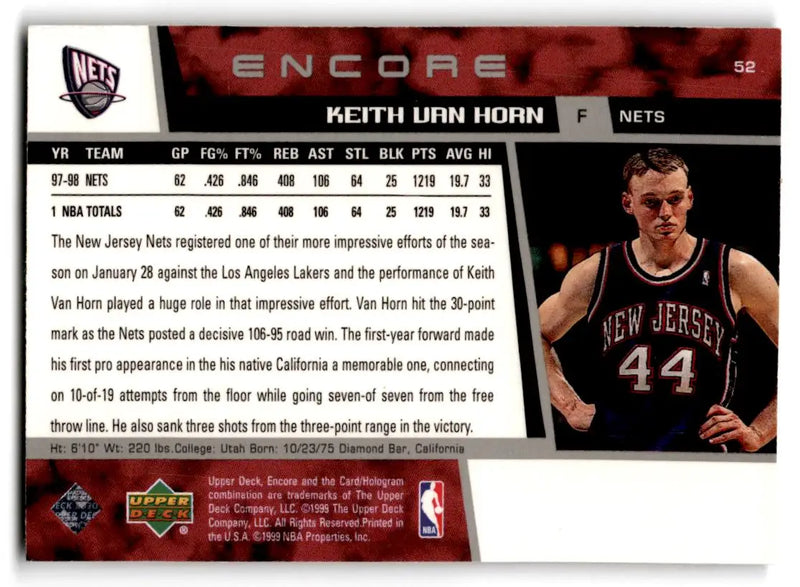1998-99 Upper Deck Encore #52 Keith Van Horn - Basketball Card Single