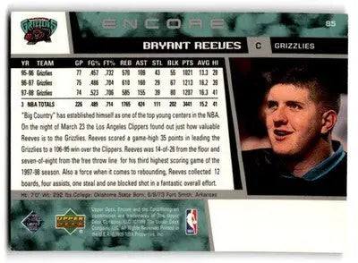 1998-99 Upper Deck Encore #85 Bryant Reeves - Basketball Card Single