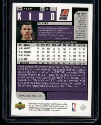 1998-99 Upper Deck UD Choice Jason Kidd #110 Basketball - Basketball Card Single