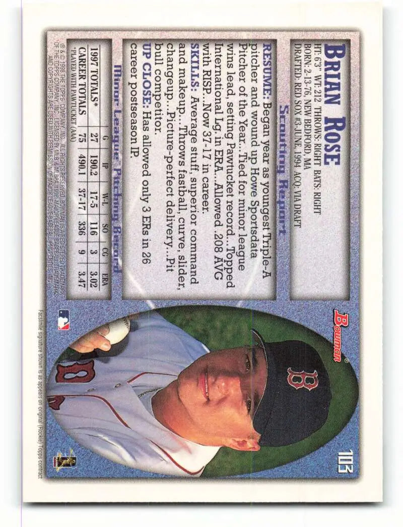 1998 Bowman #103 Brian Rose EX Excellent Boston Red Sox Baseball Card - Baseball Card Single