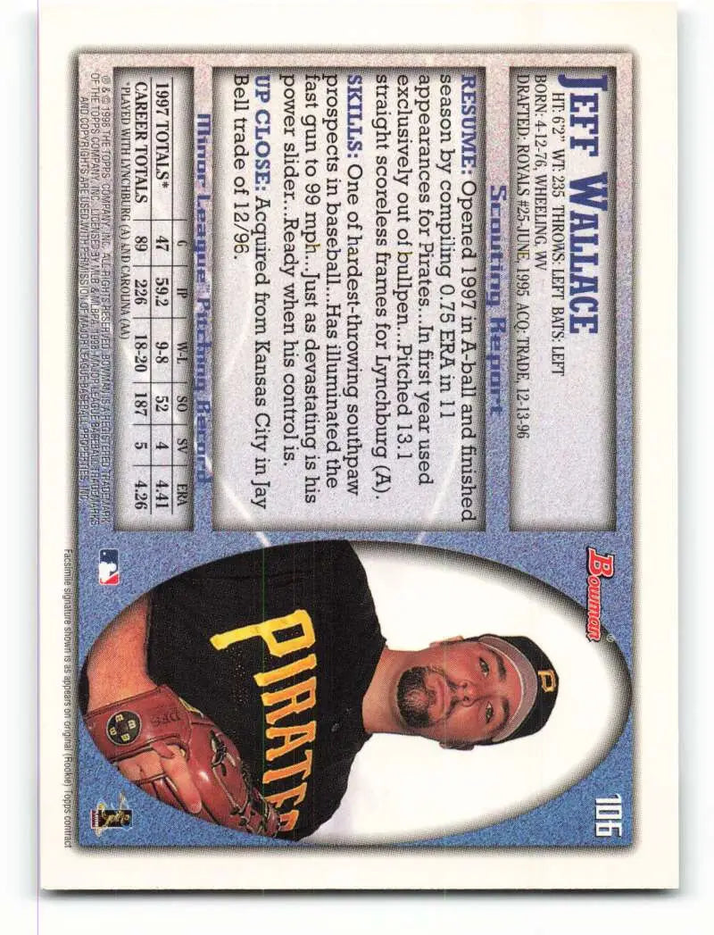 1998 Bowman #106 Jeff Wallace EX Excellent RC Rookie Pittsburgh Pirates Baseball Card - Baseball Card Single