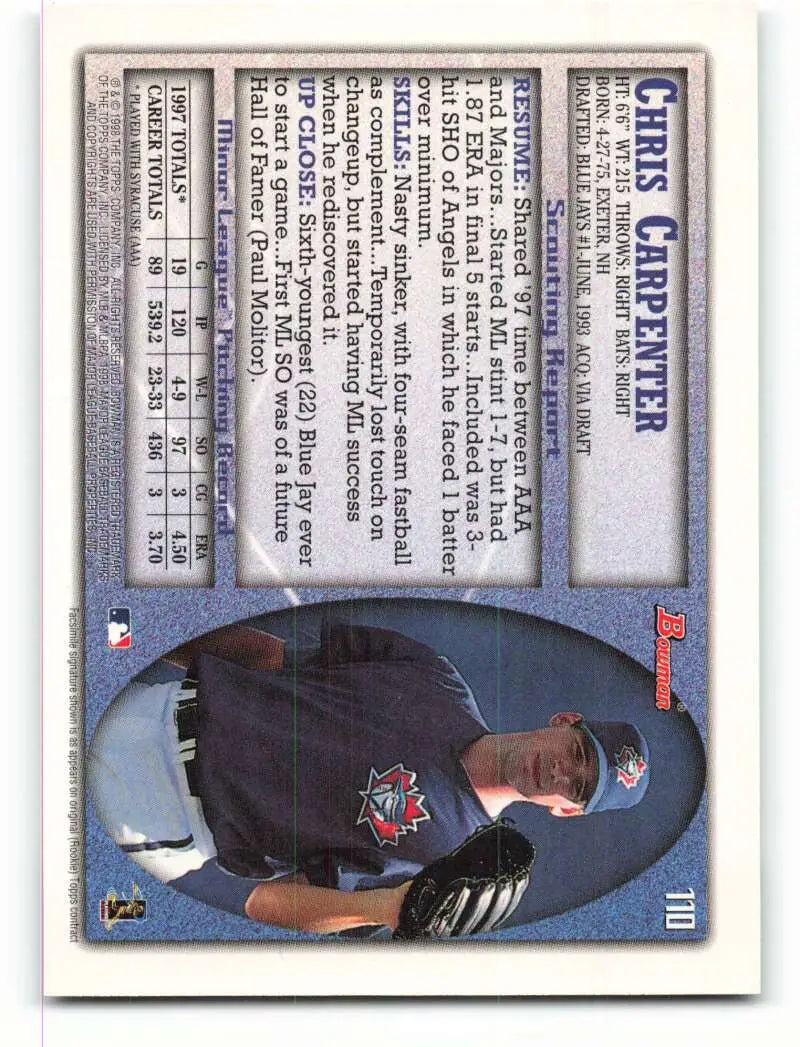 1998 Bowman #110 Chris Carpenter EX Excellent Toronto Blue Jays Baseball Card - Baseball Card Single