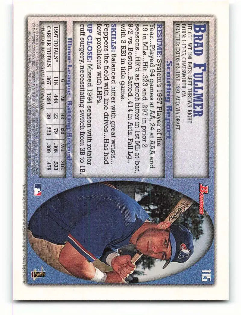 1998 Bowman #115 Brad Fullmer EX Excellent Montreal Expos Baseball Card - Baseball Card Single