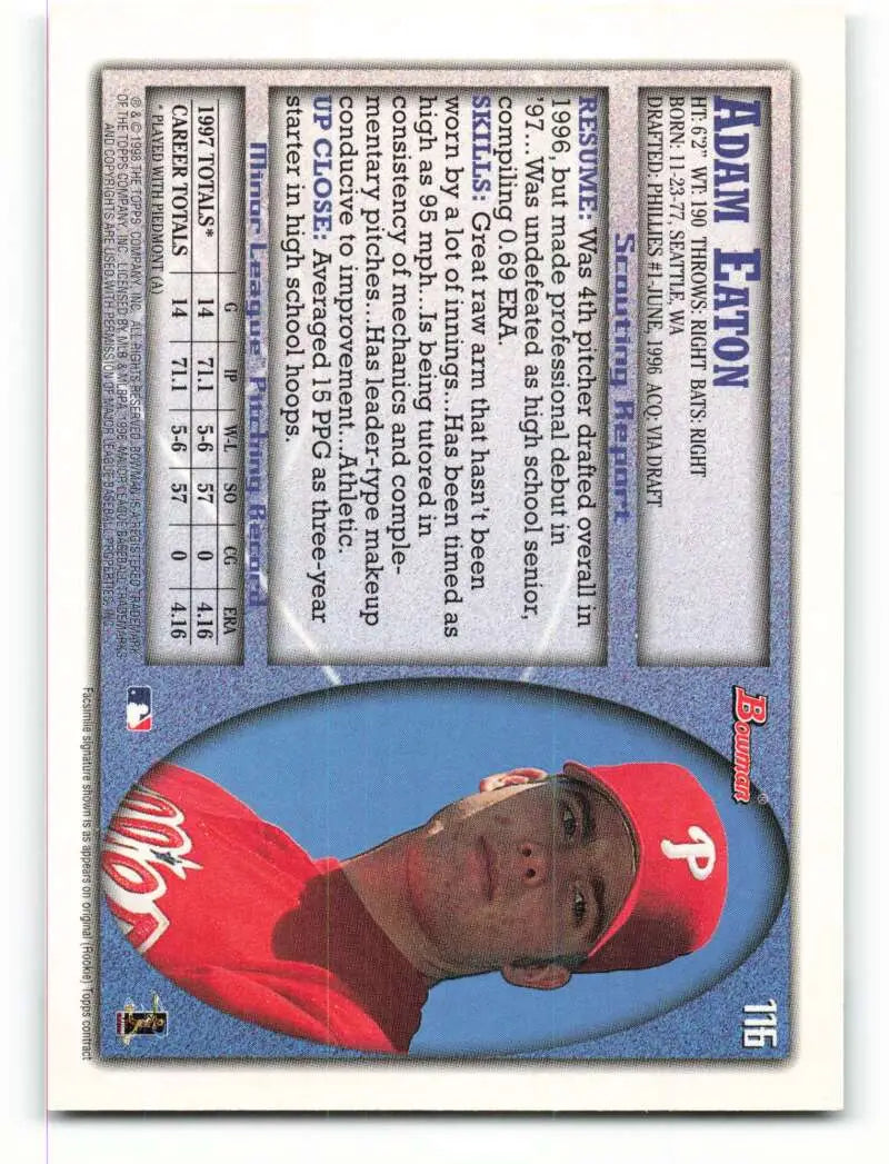 1998 Bowman #116 Adam Eaton EX Excellent Philadelphia Phillies Baseball Card - Baseball Card Single