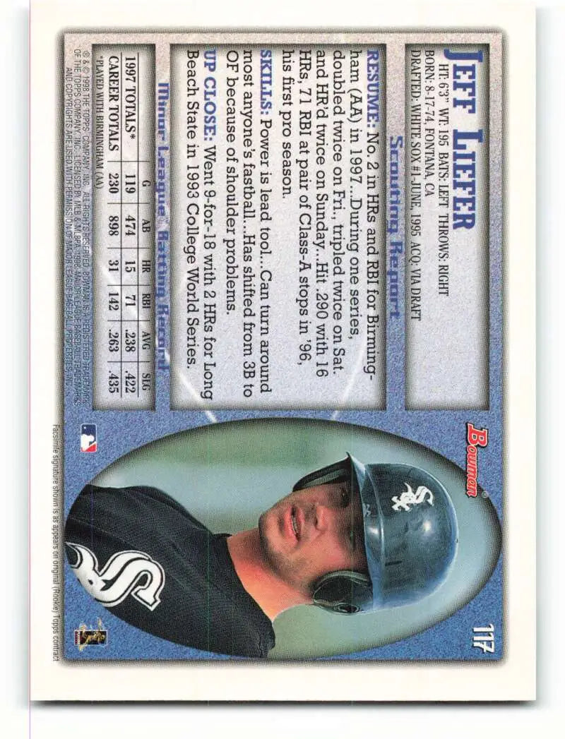 1998 Bowman #117 Jeff Liefer EX Excellent Chicago White Sox Baseball Card - Baseball Card Single