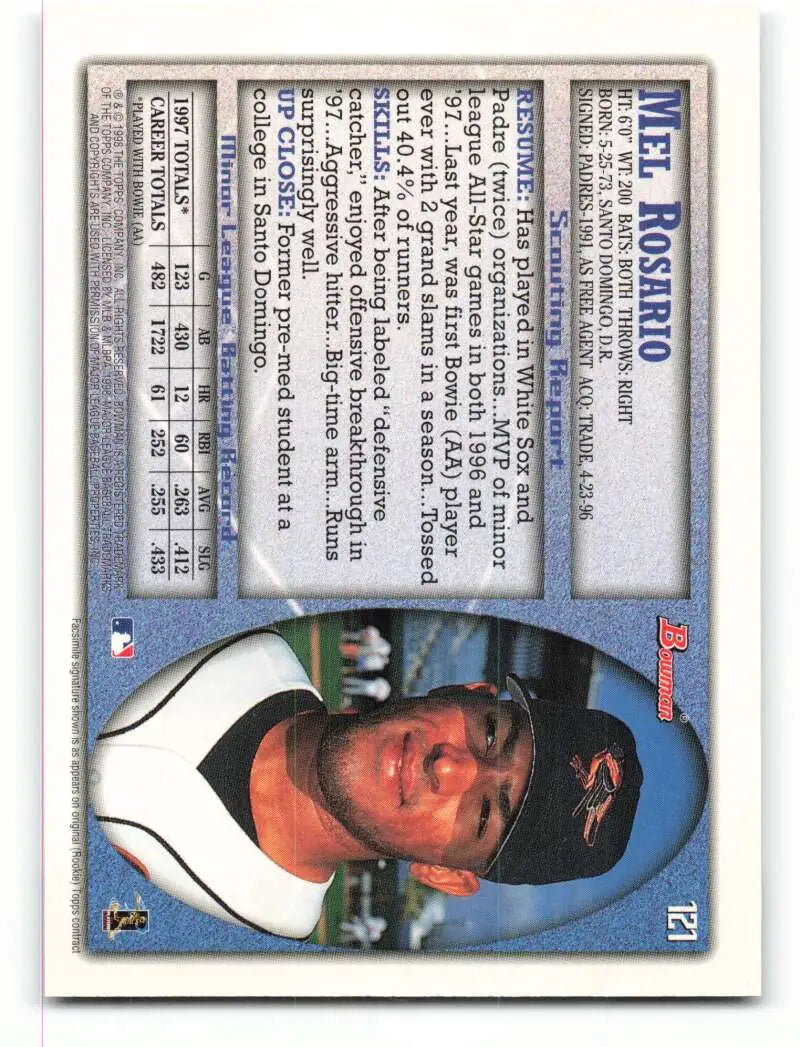 1998 Bowman #121 Mel Rosario EX Excellent Baltimore Orioles Baseball Card - Baseball Card Single