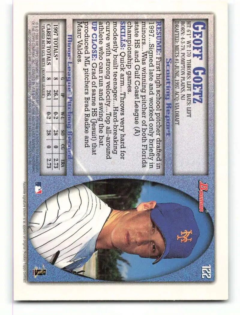 1998 Bowman #122 Geoff Goetz EX Excellent New York Mets Baseball Card - Baseball Card Single