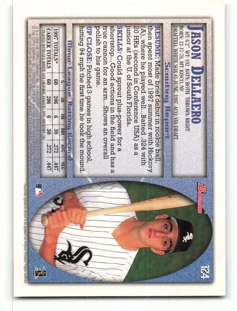 1998 Bowman #124 Jason Dellaero EX Excellent Chicago White Sox Baseball Card - Baseball Card Single