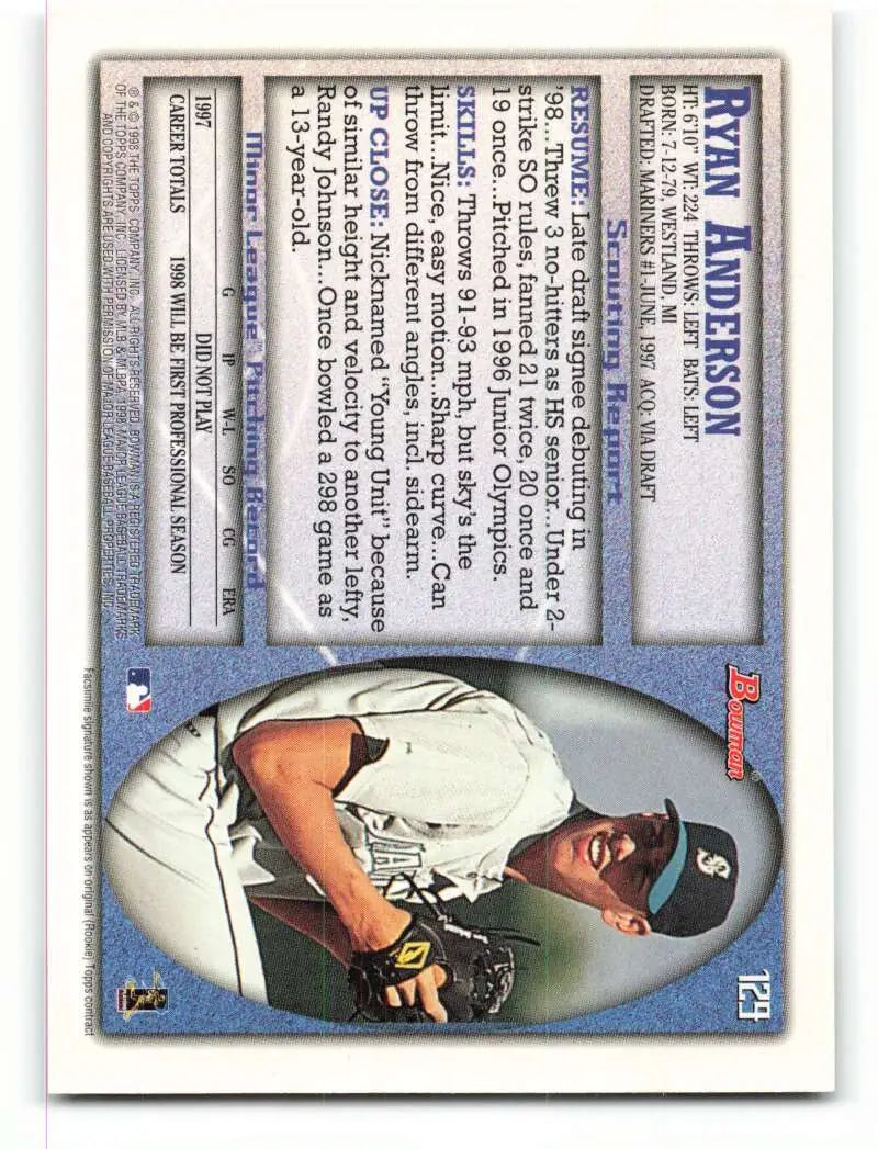 1998 Bowman #129 Ryan Anderson EX Excellent RC Rookie Seattle Mariners Baseball Card - Baseball Card Single