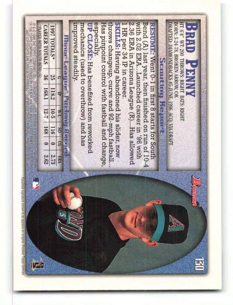 1998 Bowman #130 Brad Penny EX Excellent Arizona Diamondbacks Baseball Card - Baseball Card Single