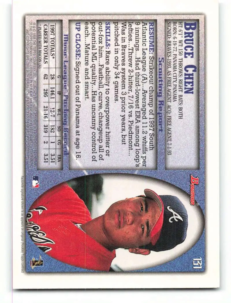 1998 Bowman #131 Bruce Chen EX Excellent Atlanta Braves Baseball Card - Baseball Card Single