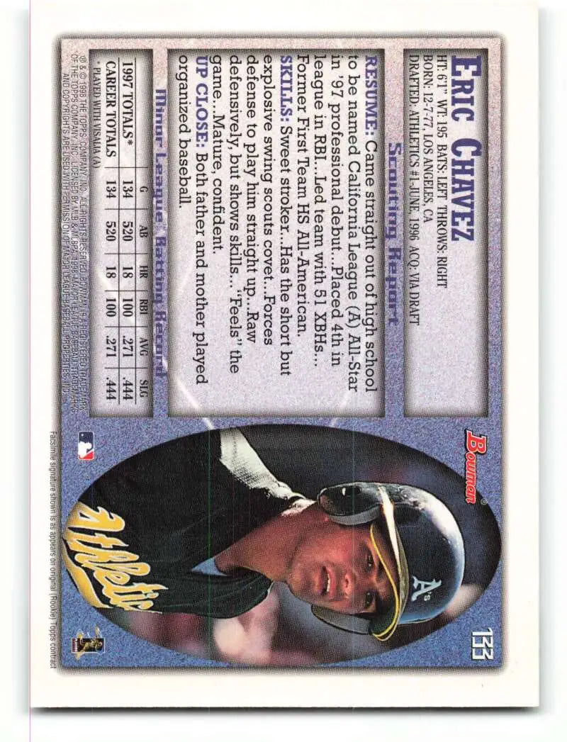 1998 Bowman #133 Eric Chavez EX Excellent Oakland Athletics Baseball Card - Baseball Card Single