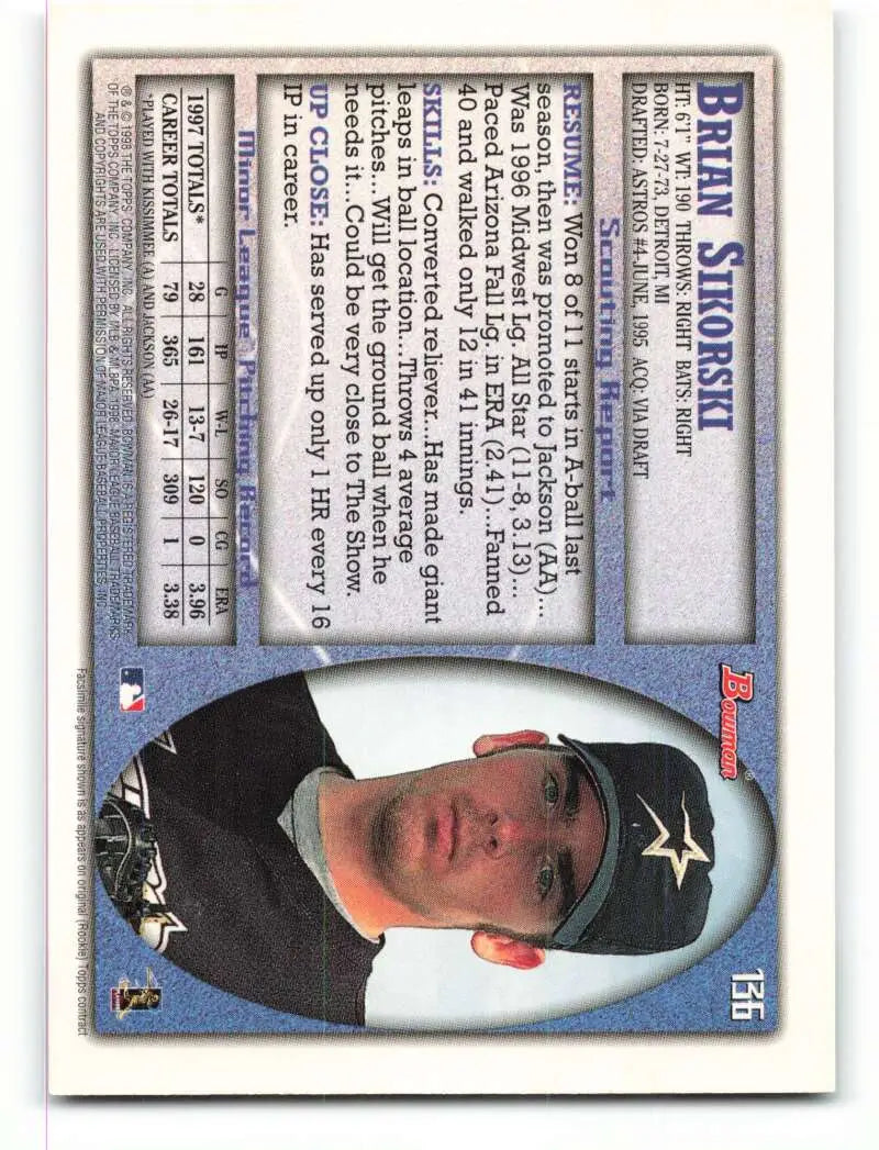 1998 Bowman #136 Brian Sikorski EX Excellent RC Rookie Houston Astros Baseball Card - Baseball Card Single