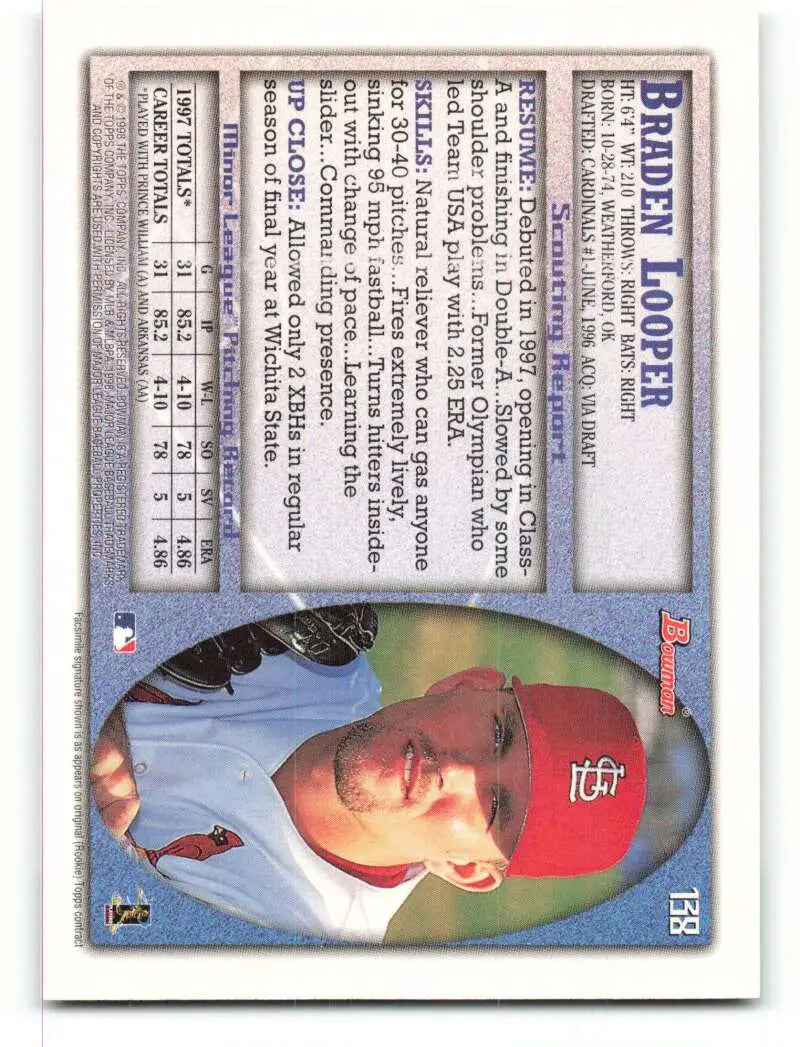 1998 Bowman #138 Braden Looper EX Excellent St. Louis Cardinals Baseball Card - Baseball Card Single
