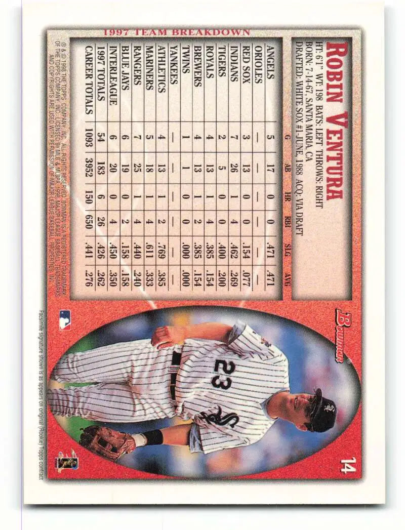 1998 Bowman #14 Robin Ventura EX Excellent Chicago White Sox Baseball Card - Baseball Card Single