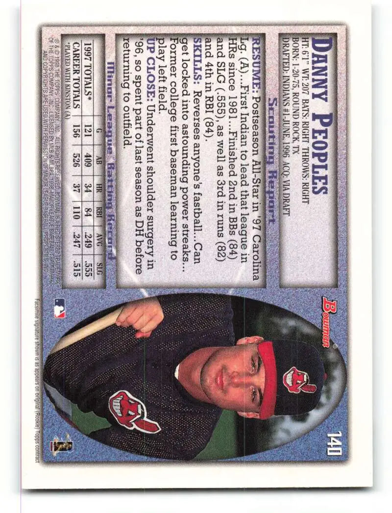 1998 Bowman #140 Danny Peoples EX Excellent Cleveland Indians Baseball Card - Baseball Card Single