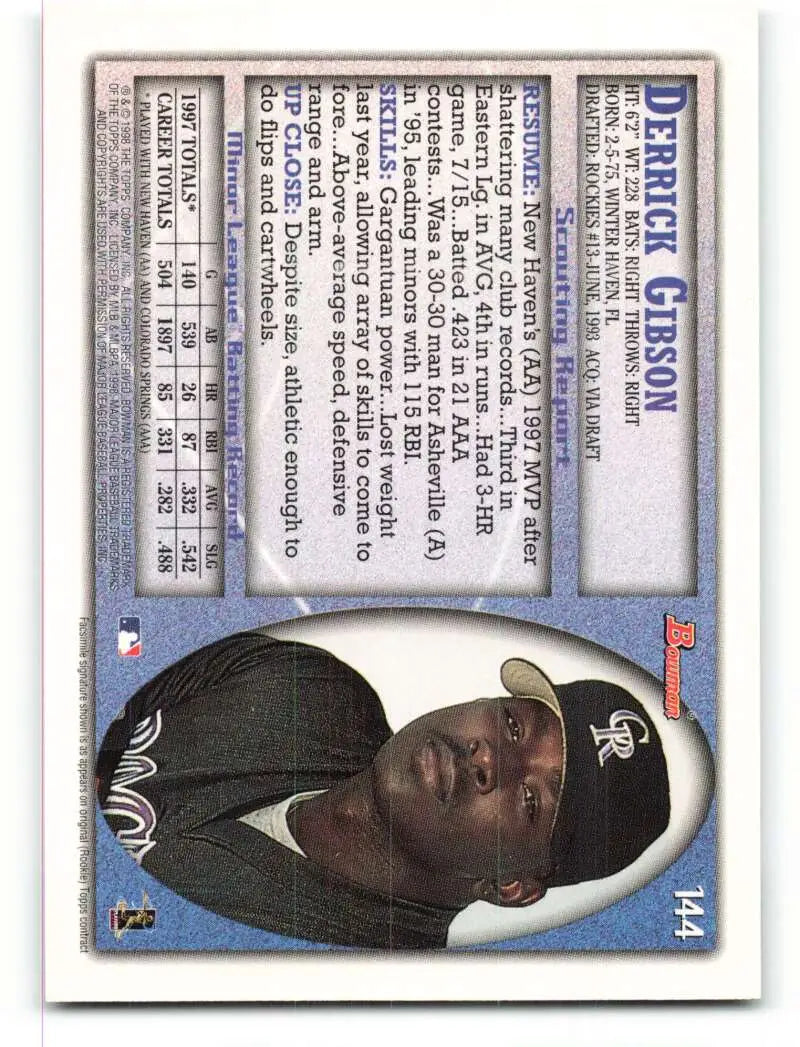 1998 Bowman #144 Derrick Gibson EX Excellent Colorado Rockies Baseball Card - Baseball Card Single
