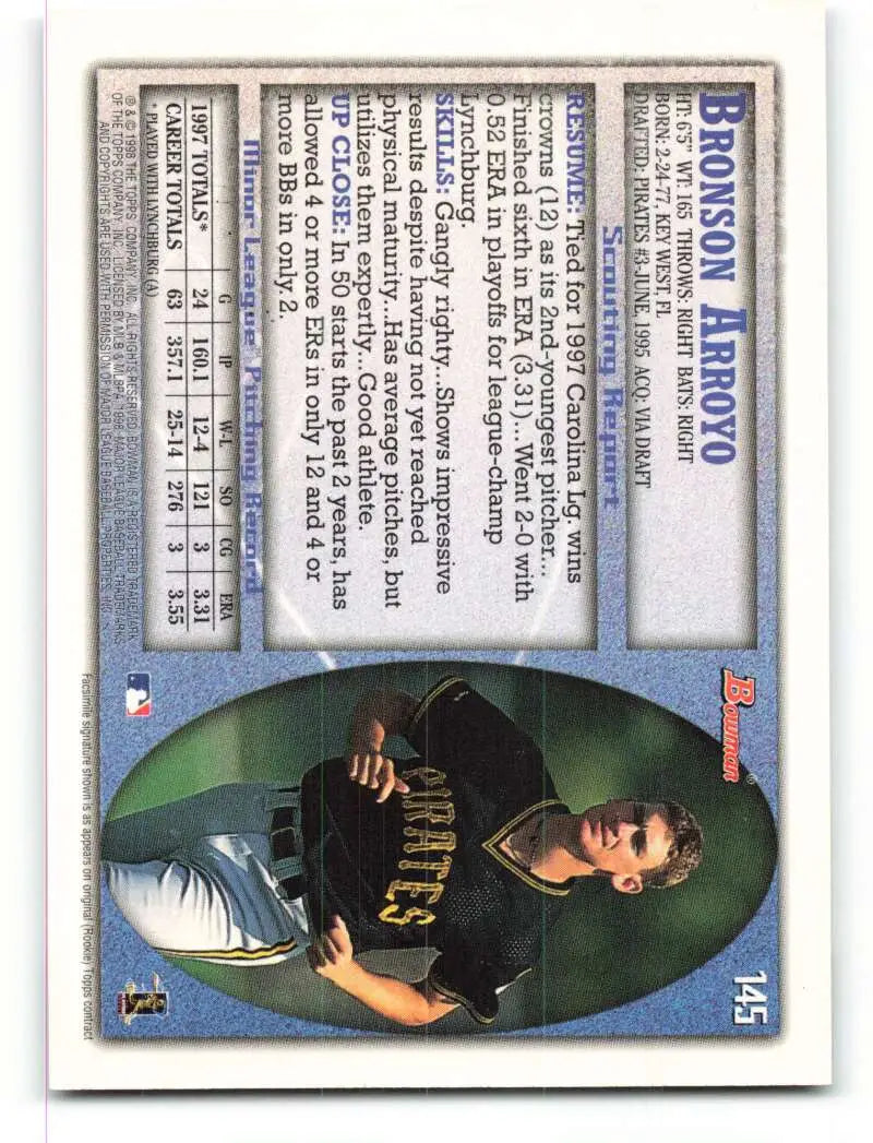 1998 Bowman #145 Bronson Arroyo EX Excellent Pittsburgh Pirates Baseball Card - Baseball Card Single
