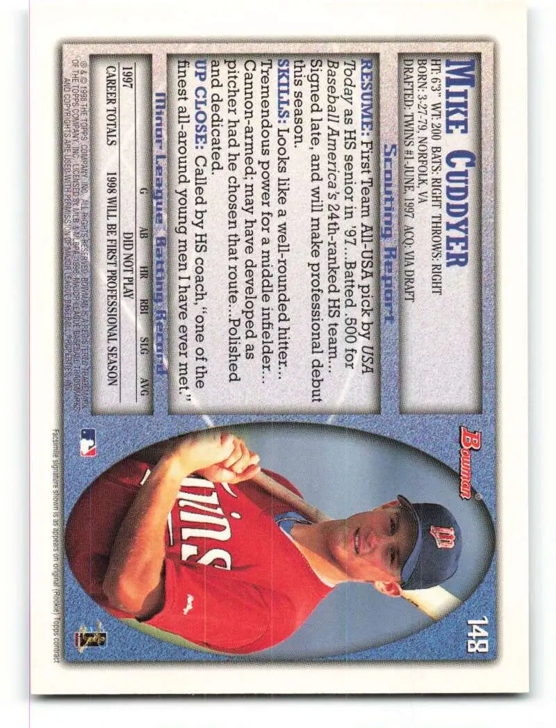 1998 Bowman #148 Michael Cuddyer EX Excellent RC Rookie Minnesota Twins Baseball Card - Baseball Card Single