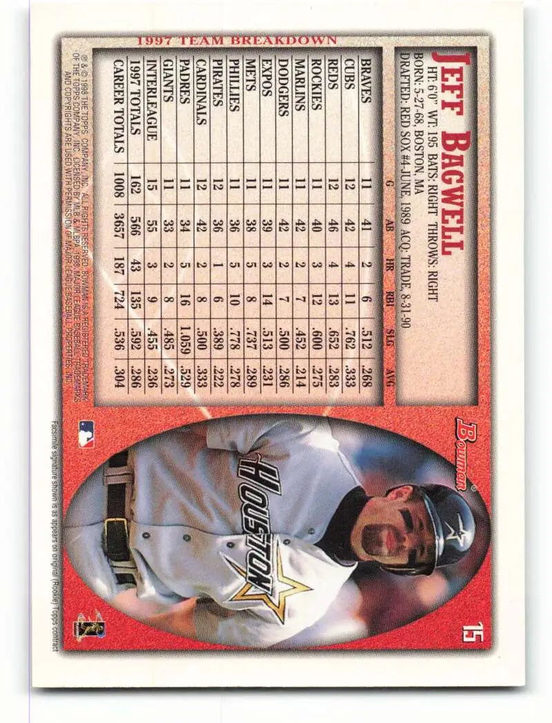 1998 Bowman #15 Jeff Bagwell EX Excellent Houston Astros Baseball Card - Baseball Card Single