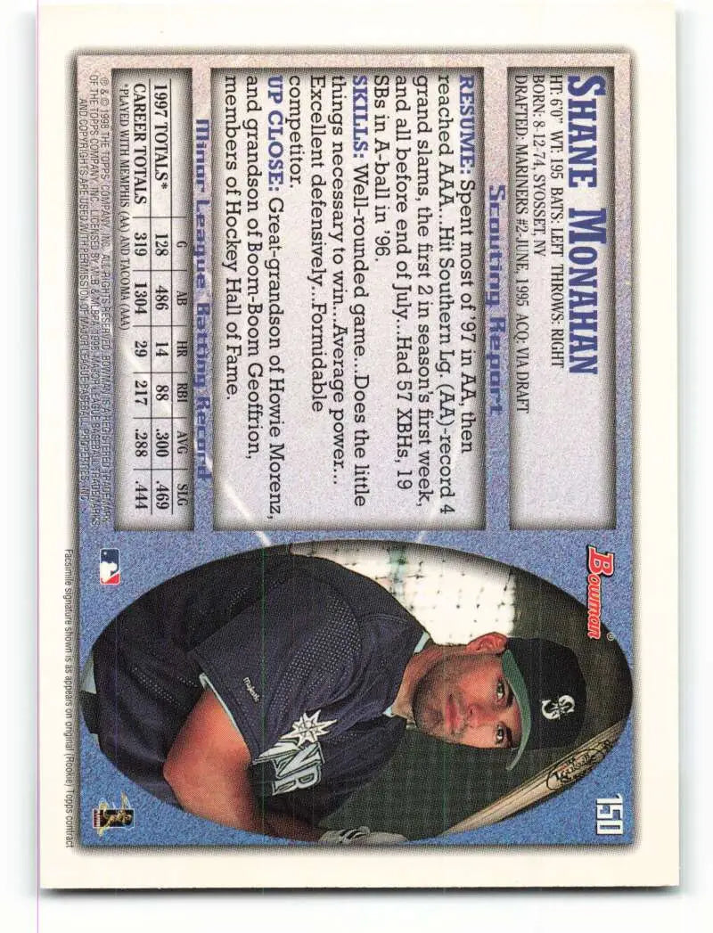 1998 Bowman #150 Shane Monahan EX Excellent Seattle Mariners Baseball Card - Baseball Card Single