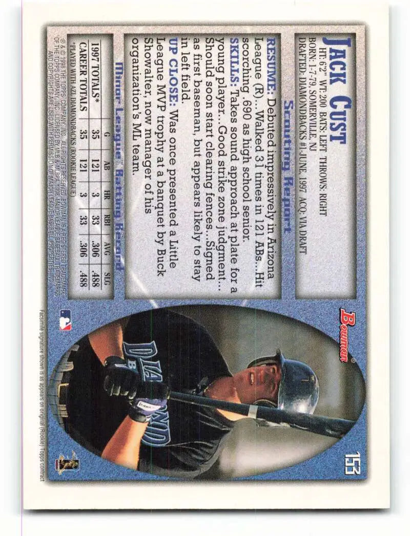 1998 Bowman #153 Jack Cust EX Excellent RC Rookie Arizona Diamondbacks Baseball Card - Baseball Card Single