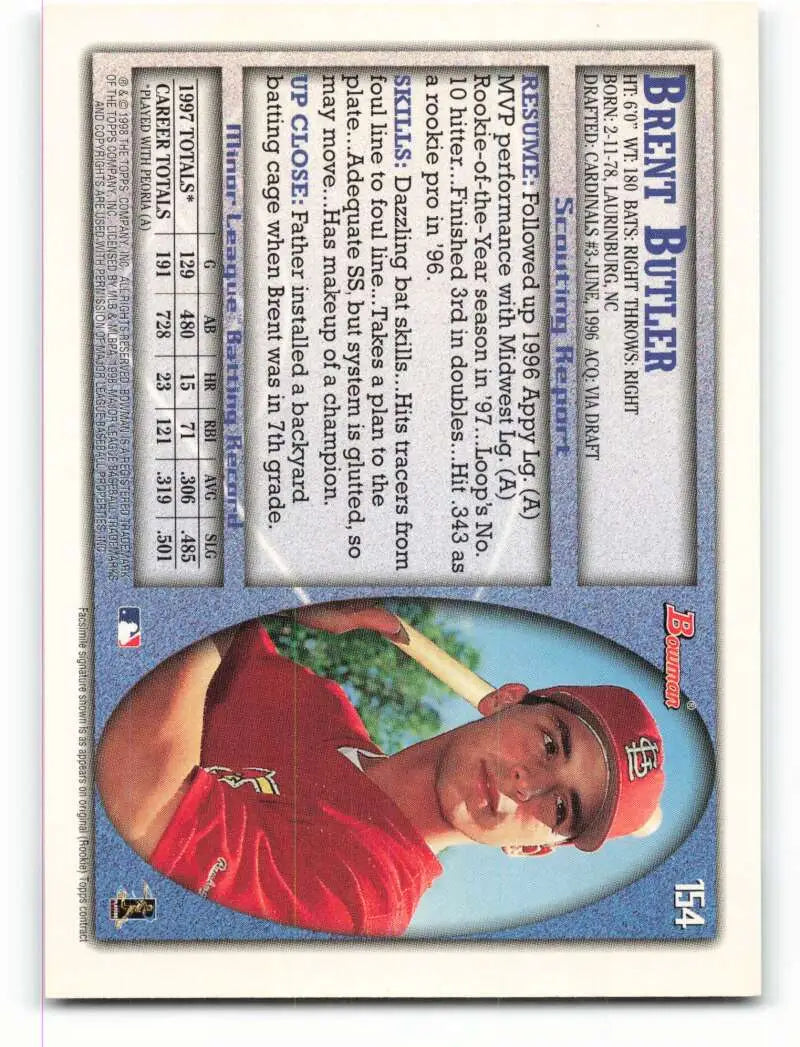 1998 Bowman #154 Brent Butler EX Excellent St. Louis Cardinals Baseball Card - Baseball Card Single
