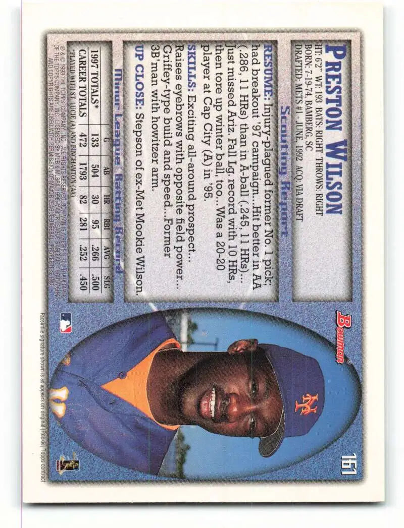 1998 Bowman #161 Preston Wilson EX Excellent New York Mets Baseball Card - Baseball Card Single