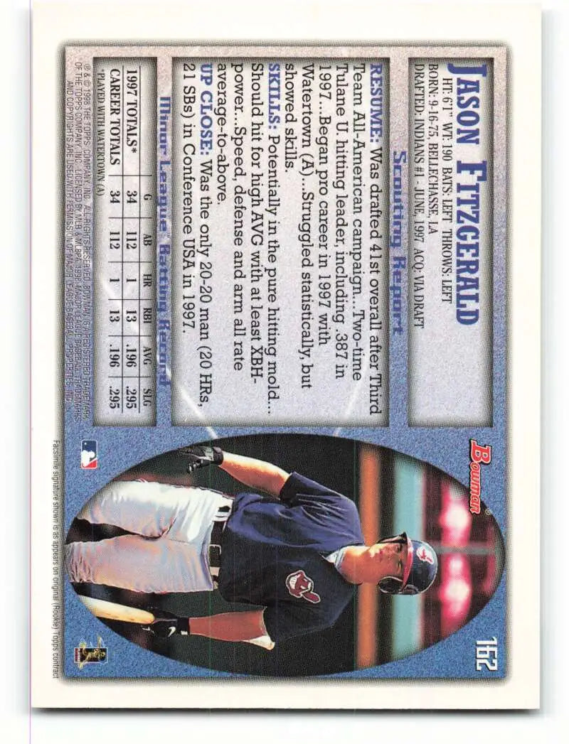 1998 Bowman #162 Jason Fitzgerald EX Excellent RC Rookie Cleveland Indians Baseball Card - Baseball Card Single