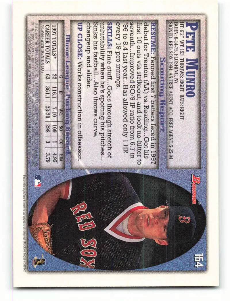1998 Bowman #164 Pete Munro EX Excellent Boston Red Sox Baseball Card - Baseball Card Single