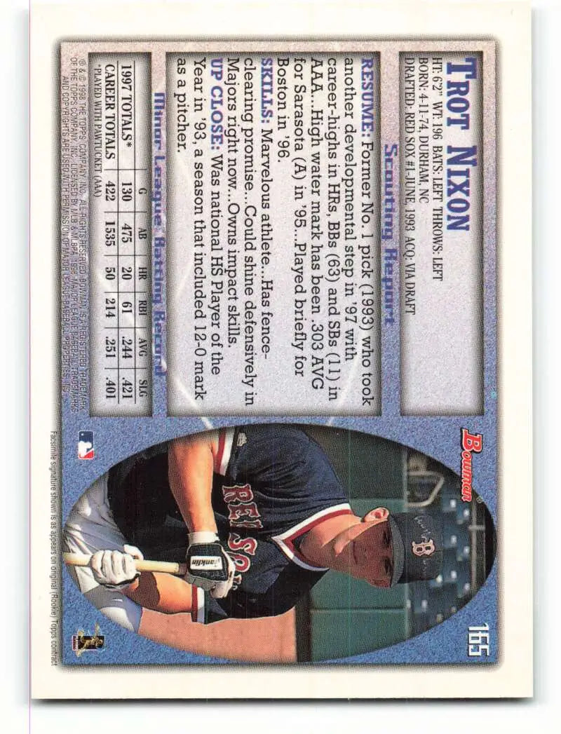 1998 Bowman #165 Trot Nixon EX Excellent Boston Red Sox Baseball Card - Baseball Card Single