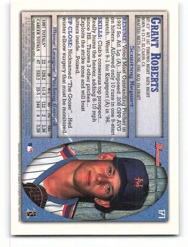 1998 Bowman #171 Grant Roberts EX Excellent New York Mets Baseball Card - Baseball Card Single