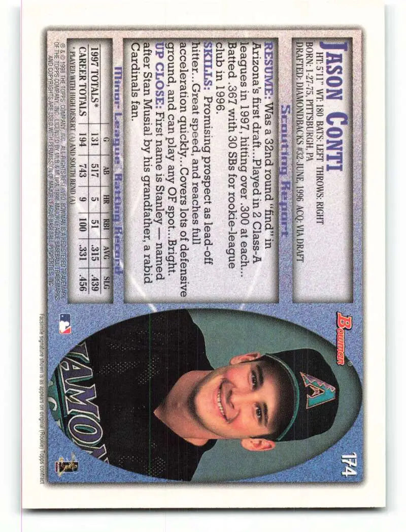 1998 Bowman #174 Jason Conti EX Excellent Arizona Diamondbacks Baseball Card - Baseball Card Single