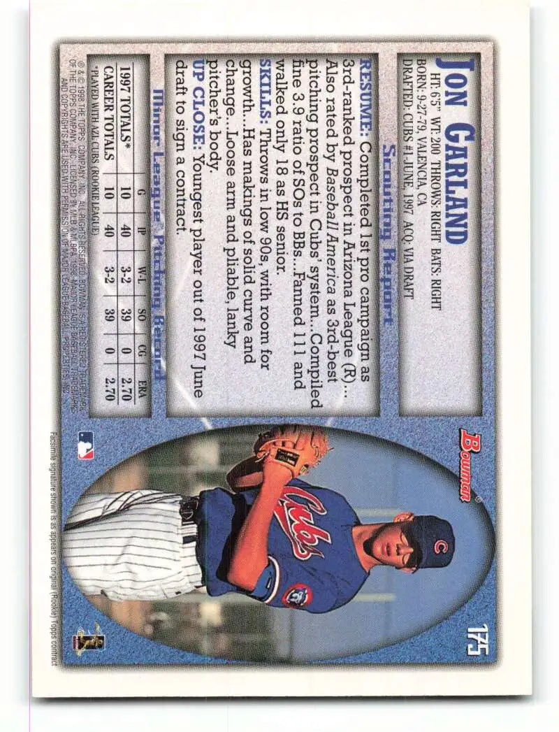 1998 Bowman #175 Jon Garland EX Excellent Chicago Cubs Baseball Card - Baseball Card Single