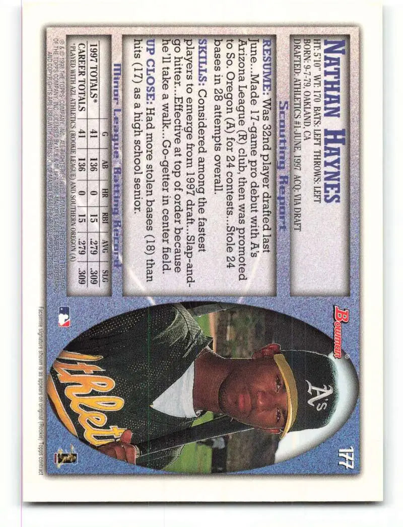 1998 Bowman #177 Nathan Haynes EX Excellent Oakland Athletics Baseball Card