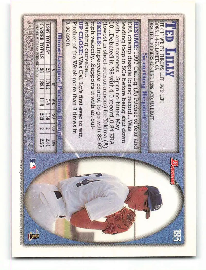 1998 Bowman #183 Ted Lilly EX Excellent RC Rookie Los Angeles Dodgers Baseball Card - Baseball Card Single