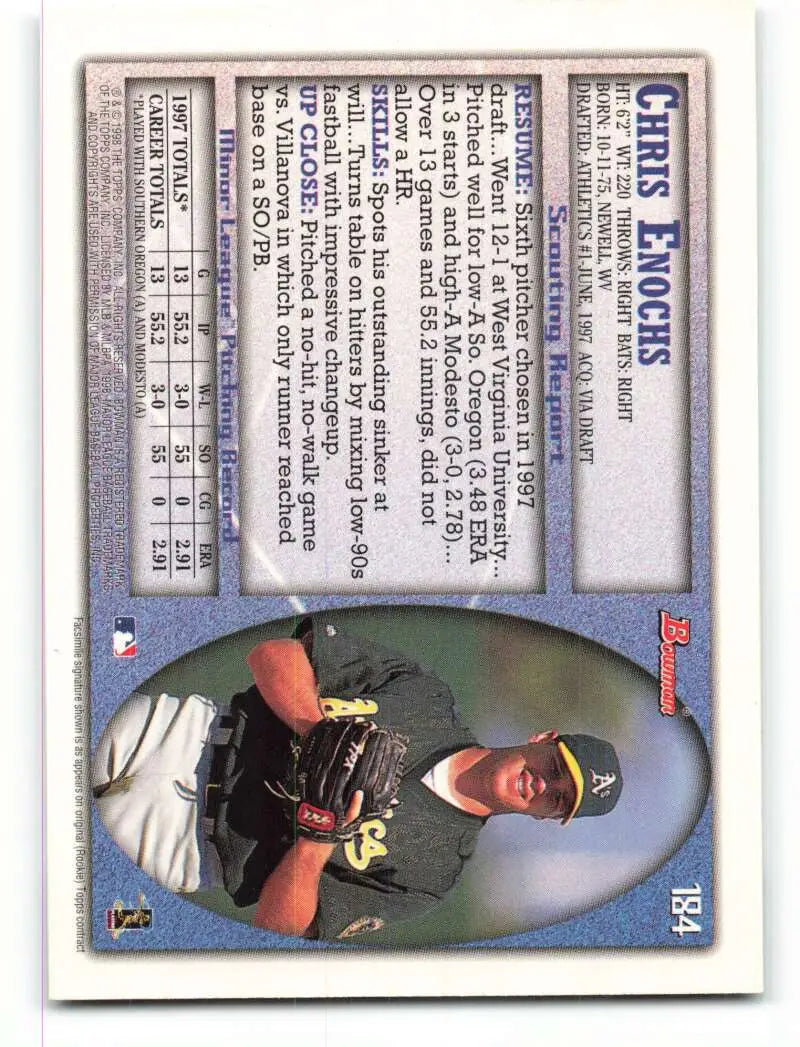 1998 Bowman #184 Chris Enochs EX Excellent RC Rookie Oakland Athletics Baseball Card - Baseball Card Single