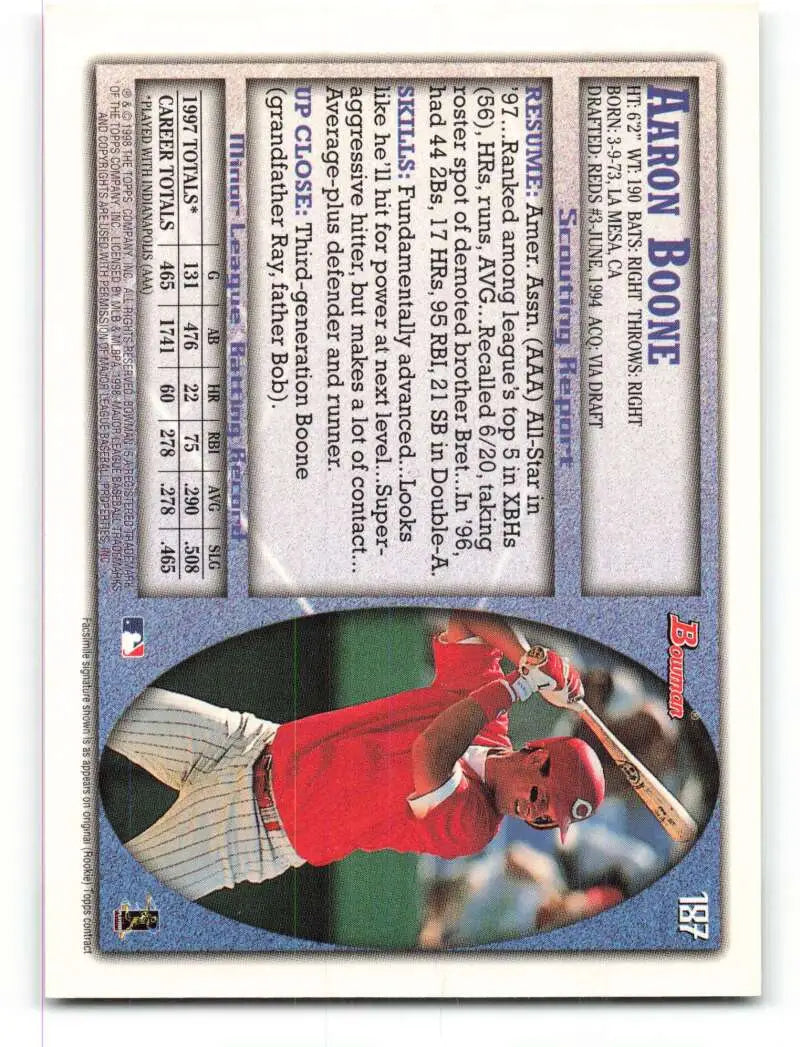 1998 Bowman #187 Aaron Boone EX Excellent Cincinnati Reds Baseball Card - Baseball Card Single