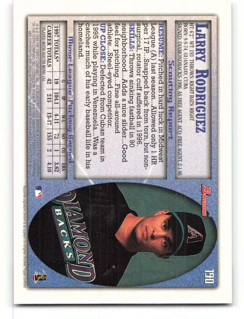 1998 Bowman #190 Larry Rodriguez EX Excellent Arizona Diamondbacks Baseball Card - Baseball Card Single